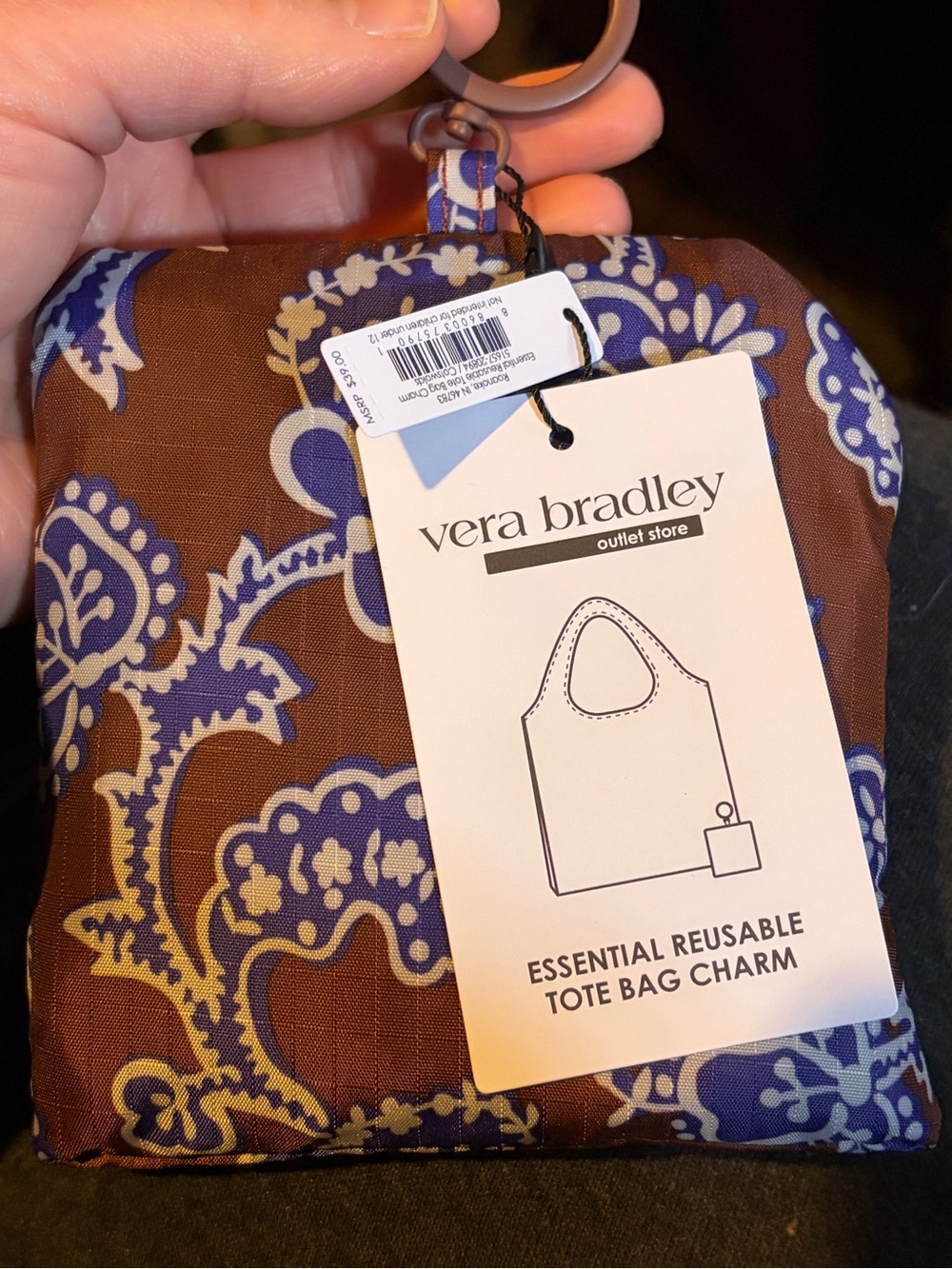 Vera Bradley Brown, Blue and Cream Paisley Tote Bag Charm
